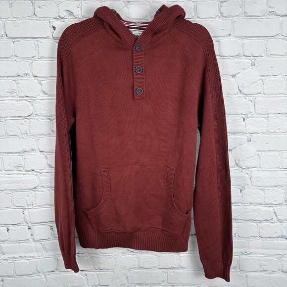 Flag & Anthem Men's Henley Hooded Pocket‎ 100% Cotton Knit Sweater, Burnt Orange - Picture 3 of 12